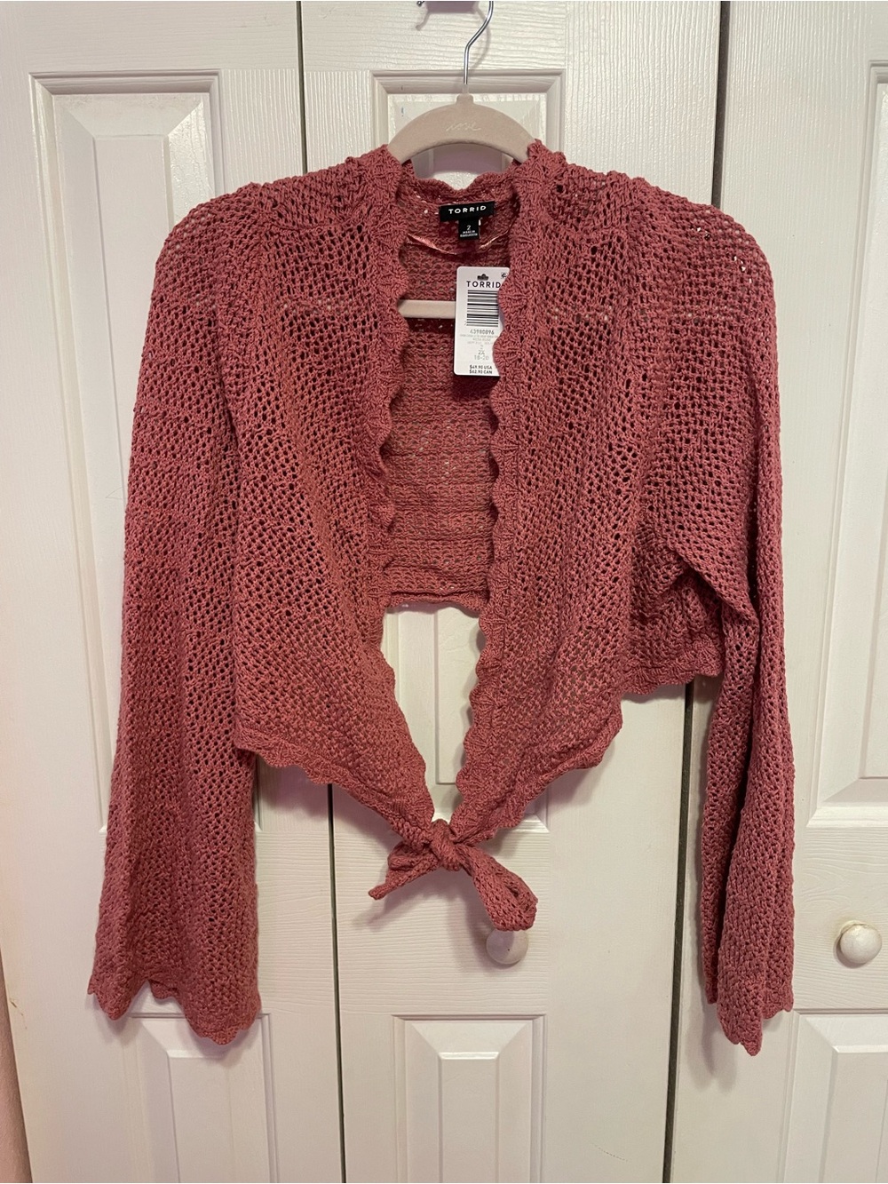 torrid Rose Tie-Front Open-Knit Cropped Cardigan